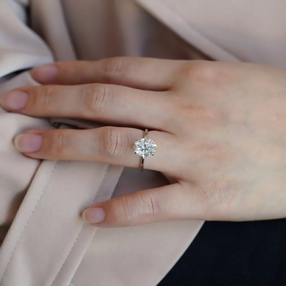 Certified 3ct. t.w. Moissanite Diamond Oval Crushed Ice 10K Yellow Gold Ring NEW - Picture 8 of 14